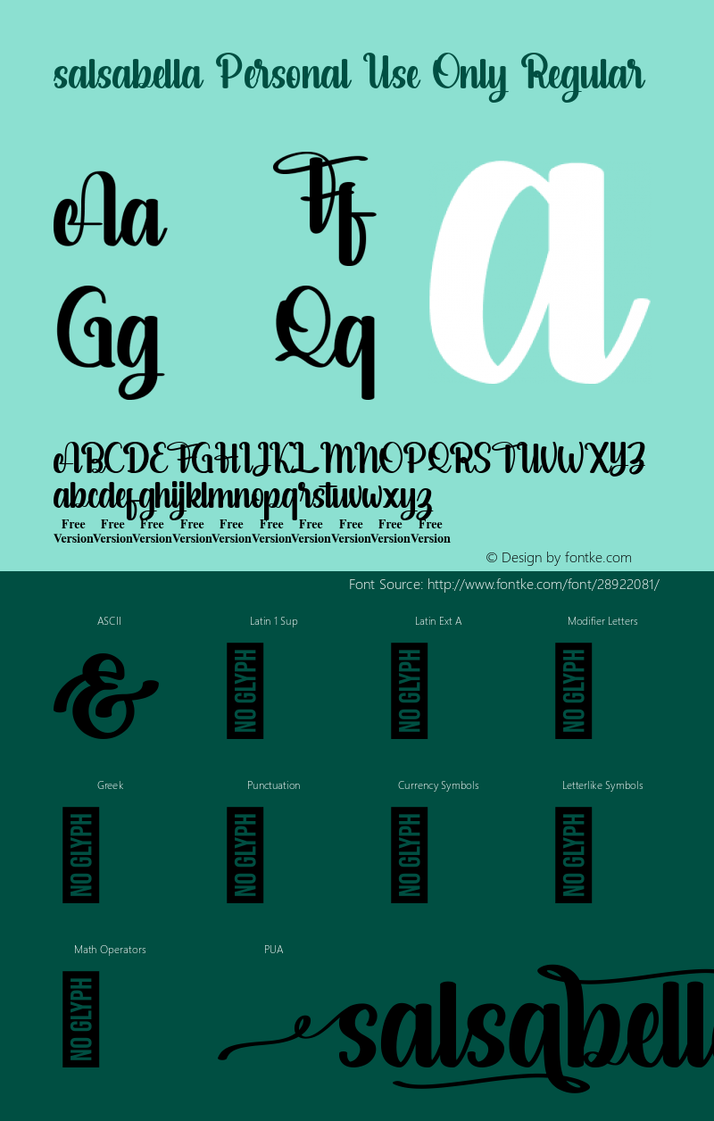 salsabella Personal Use Only Version 1.00;March 19, 2019;FontCreator 11.0.0.2408 32-bit Font Sample