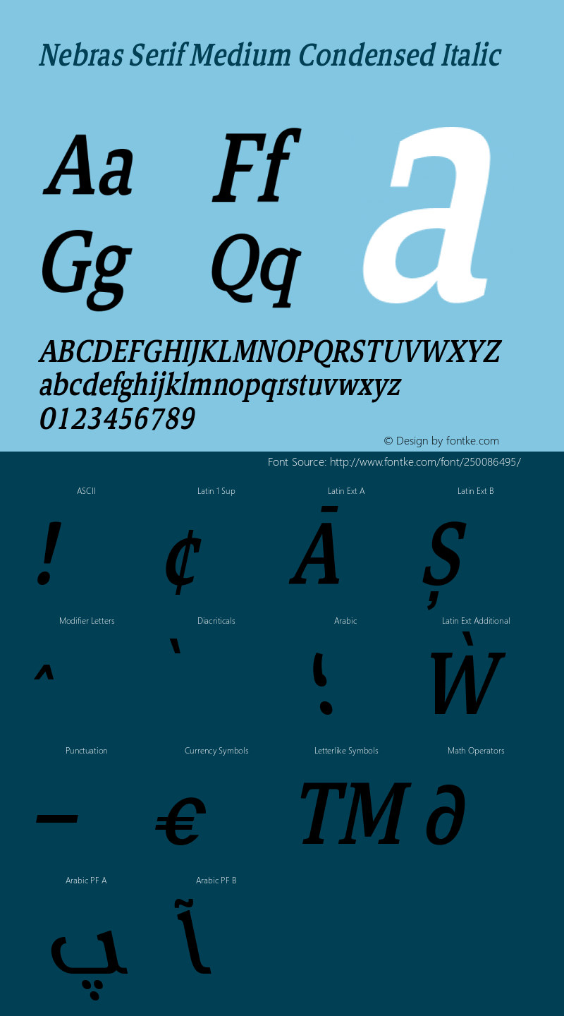 Nebras Serif Medium Condensed Italic Version 1.000;hotconv 1.0.109;makeotfexe 2.5.65596图片样张