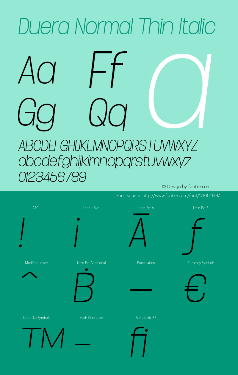 Duera Normal Thin Italic Version 1.000图片样张