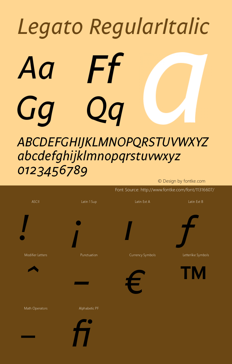 Legato RegularItalic Version 004.460 Font Sample