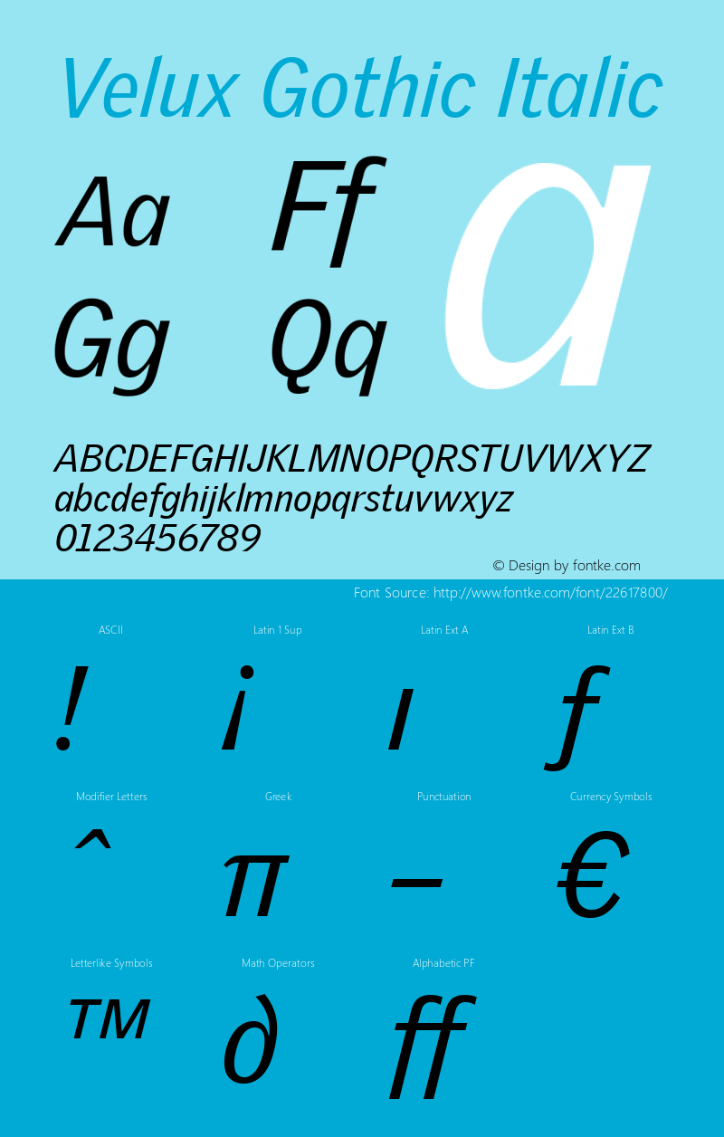 VeluxGothic-Italic Version 3.001 Font Sample