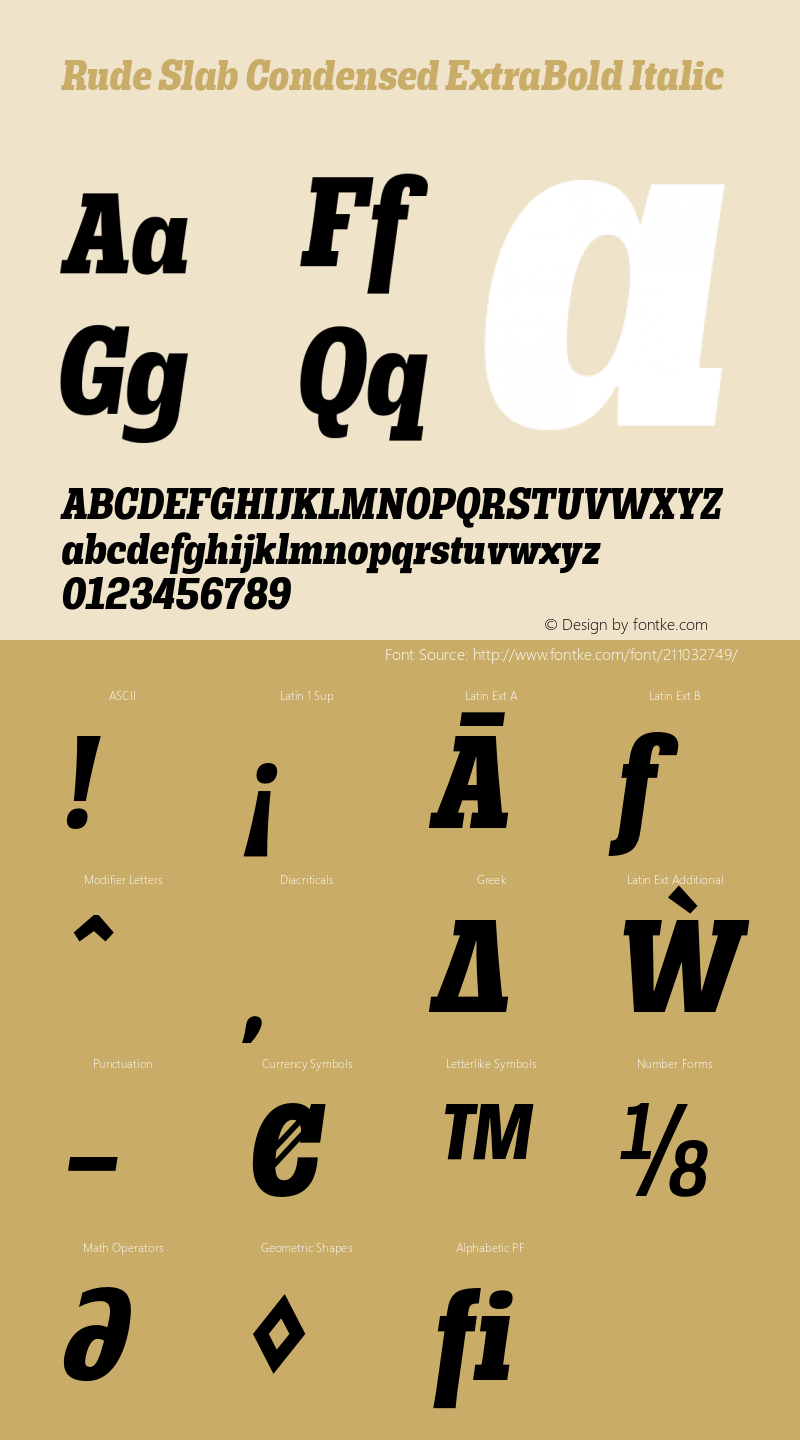 Rude Slab Condensed ExtraBold Italic Version 1.001;PS 001.001;hotconv 1.0.70;makeotf.lib2.5.58329图片样张