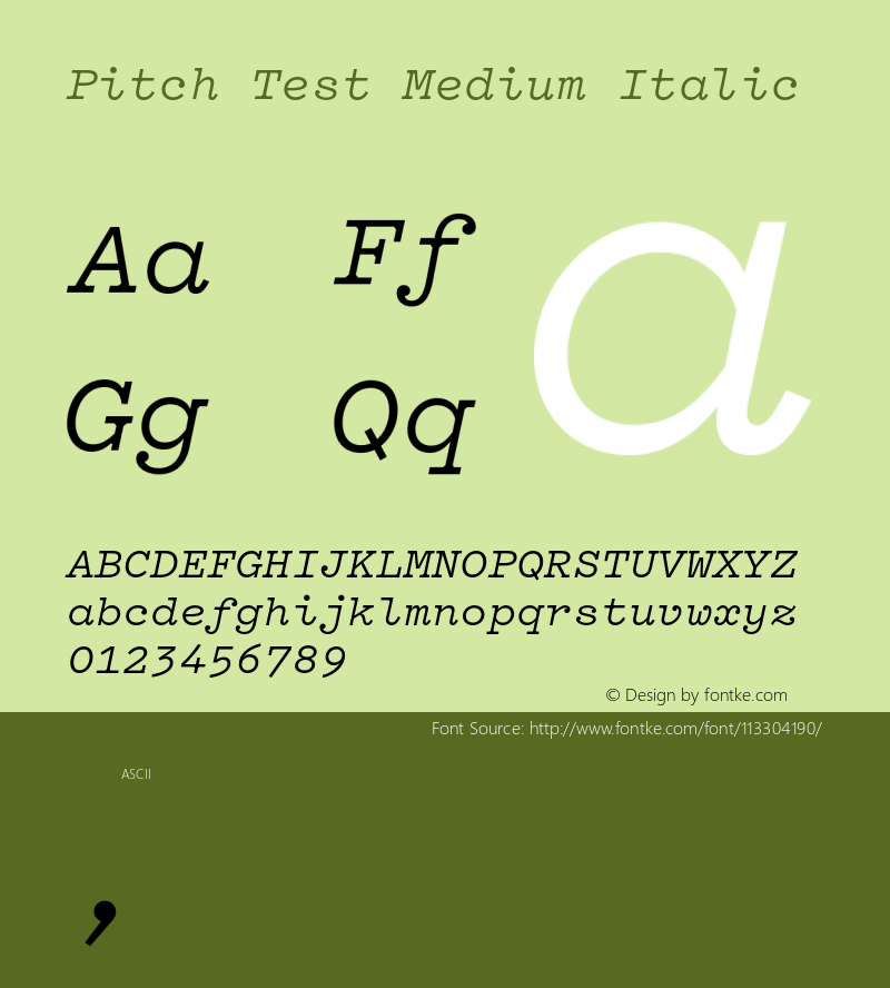 Pitch-MediumItalicTest Version 1.002;PS 1.0;hotconv 16.6.51;makeotf.lib2.5.65220;0 Font Sample