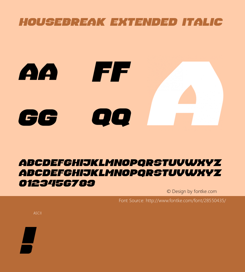 Housebreak Extended Italic Version 1.000 Font Sample