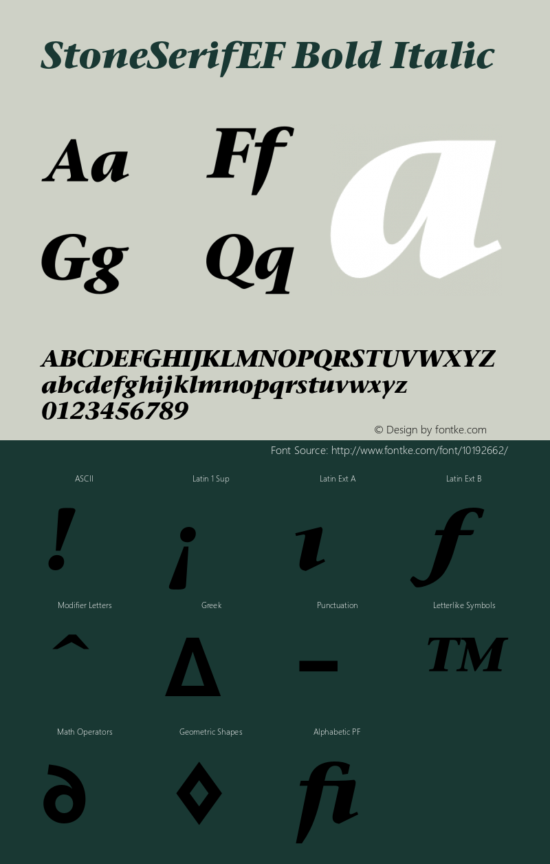 StoneSerifEF Bold Italic 001.000 Font Sample