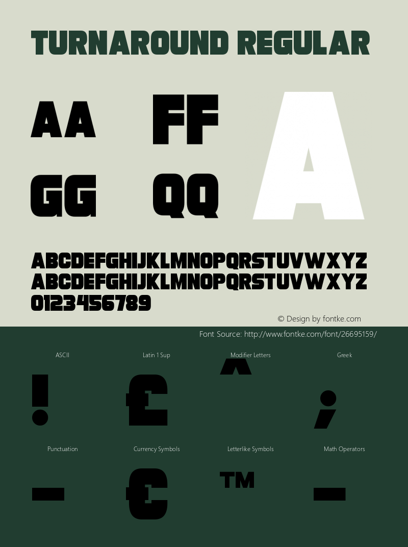 Turnaround Version 1.00 August 30, 2018, initial release Font Sample