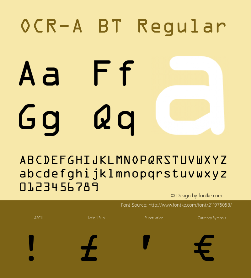 OCR-A BT Version 1.02 emb4-OT + space图片样张