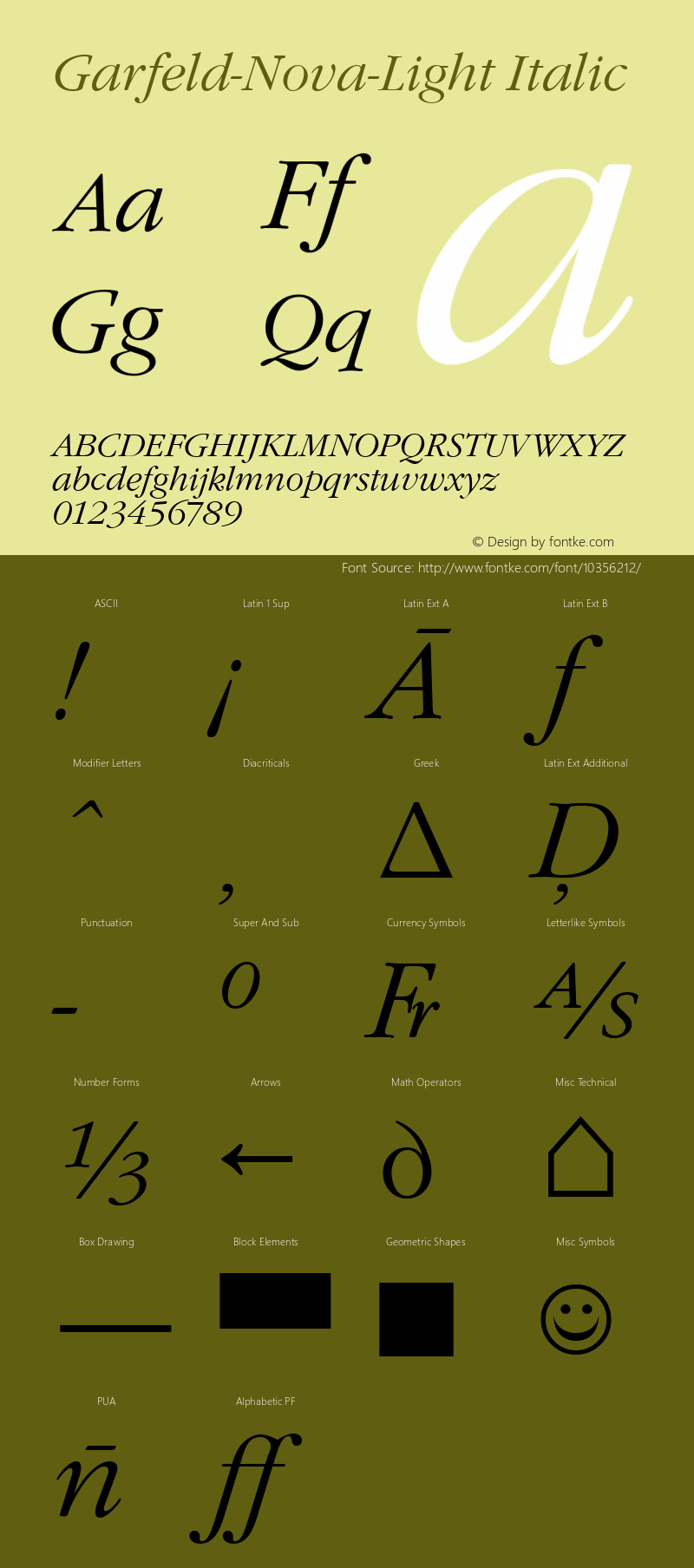 Garfeld-Nova-Light Italic Version 1.00 April 19, 2006, initial release Font Sample