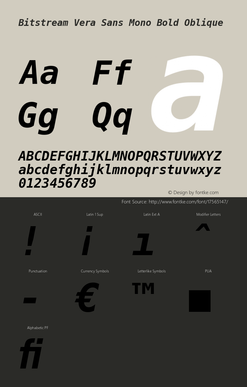 Bitstream Vera Sans Mono Bold Oblique Release 1.10 Font Sample