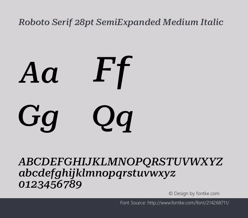 Roboto Serif 28pt SemiExpanded Medium Italic Version 1.004图片样张