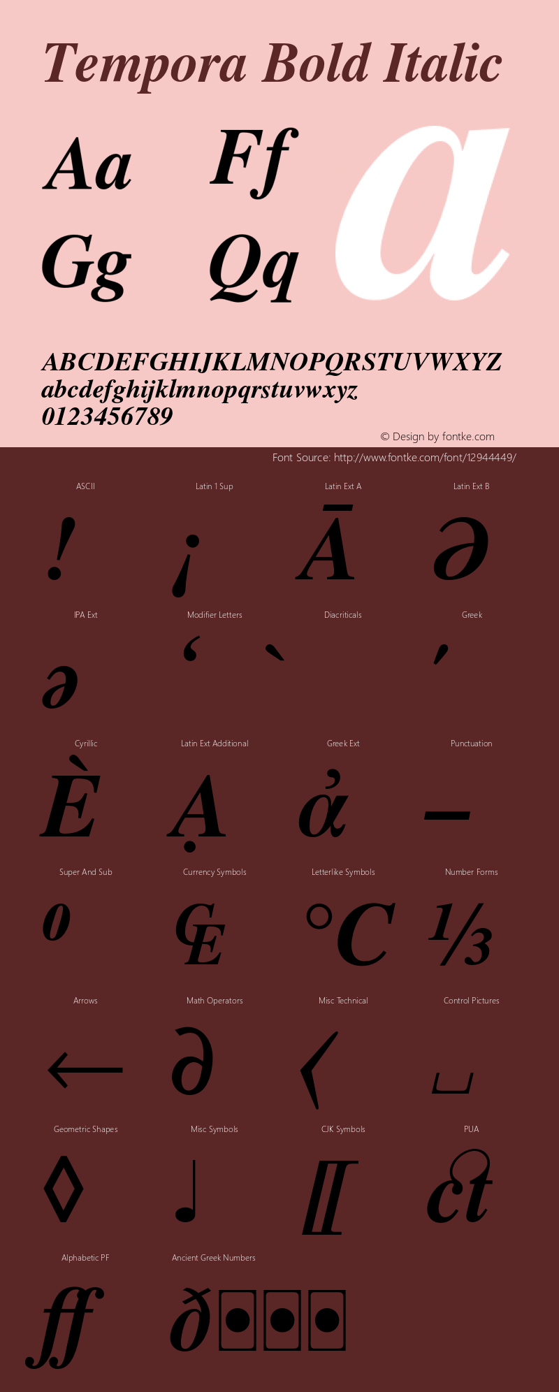 Tempora Bold Italic Version 1.0 Font Sample