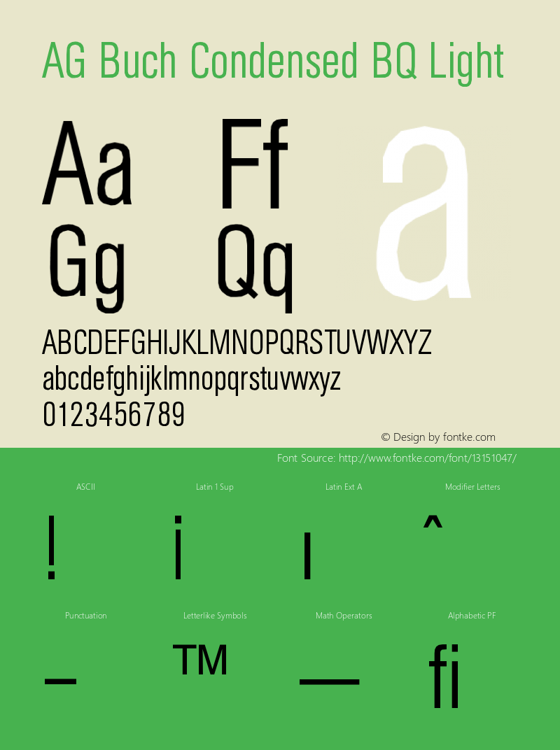 AG Buch Condensed BQ Light Version 001.000 Font Sample