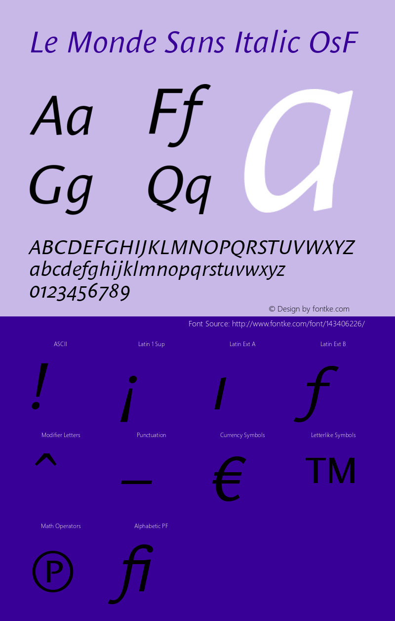 Le Monde Sans Italic OsF 001.000 Font Sample