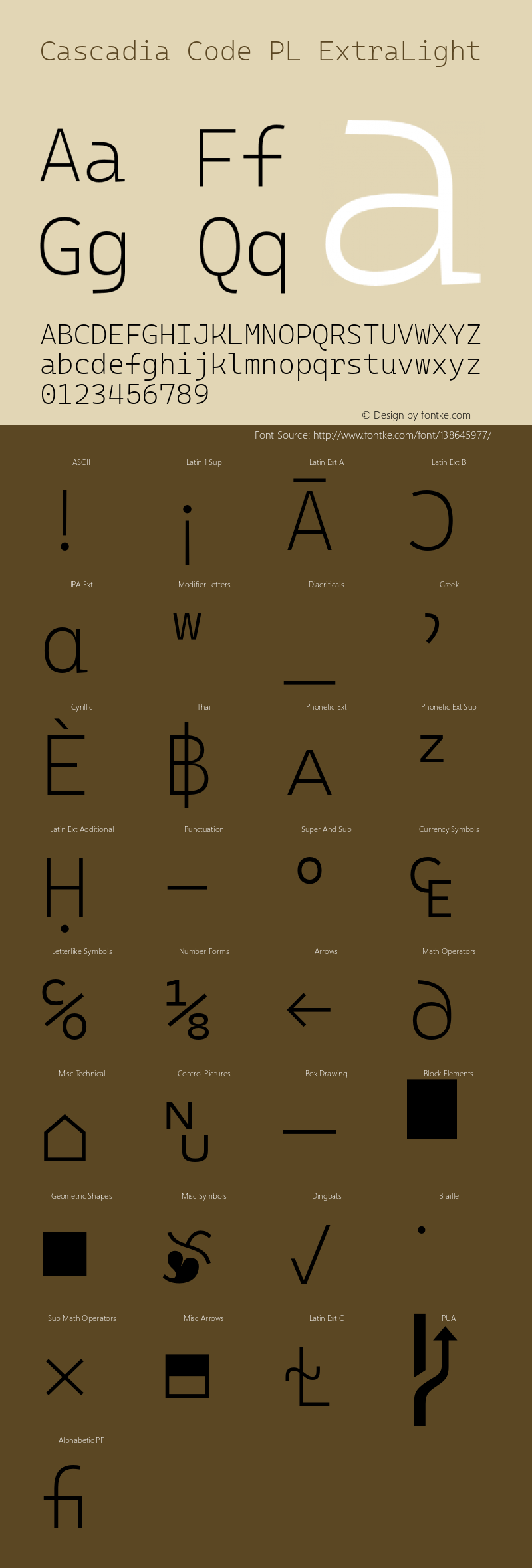 Cascadia Code PL ExtraLight Version 2102.003 Font Sample