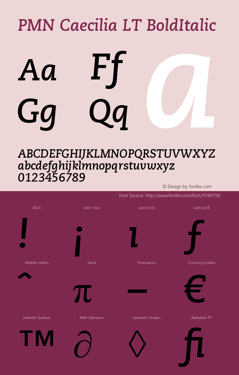 PMN Caecilia LT BoldItalic Version 006.000 Font Sample