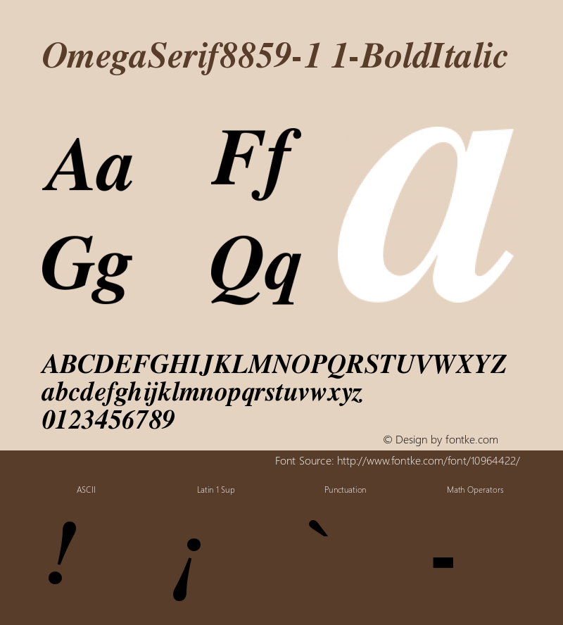 OmegaSerif8859-1 1-BoldItalic Version 001.000 Font Sample