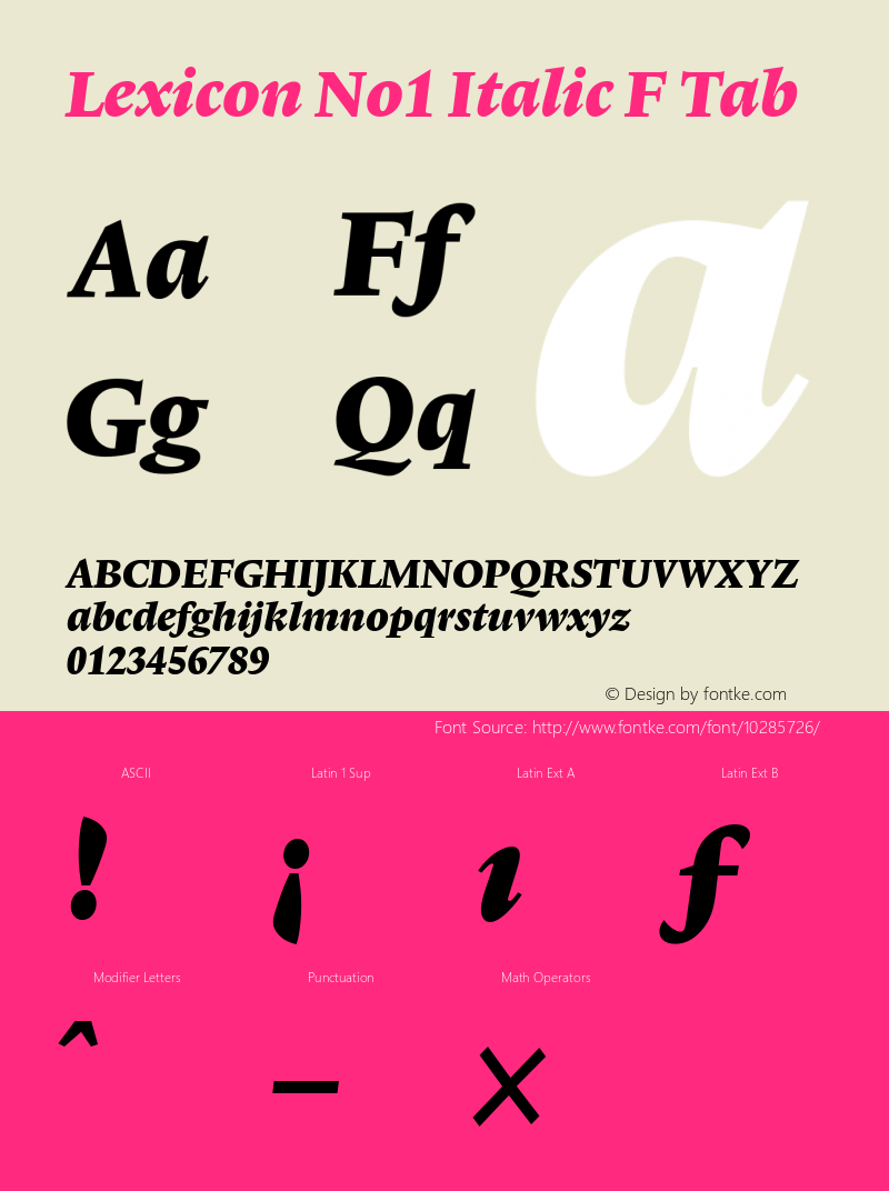 Lexicon No1 Italic F Tab 001.000 Font Sample