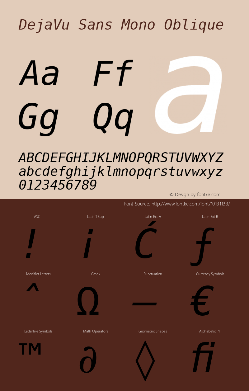 DejaVu Sans Mono Oblique Release 1.10 (DejaVu 1.1) Font Sample