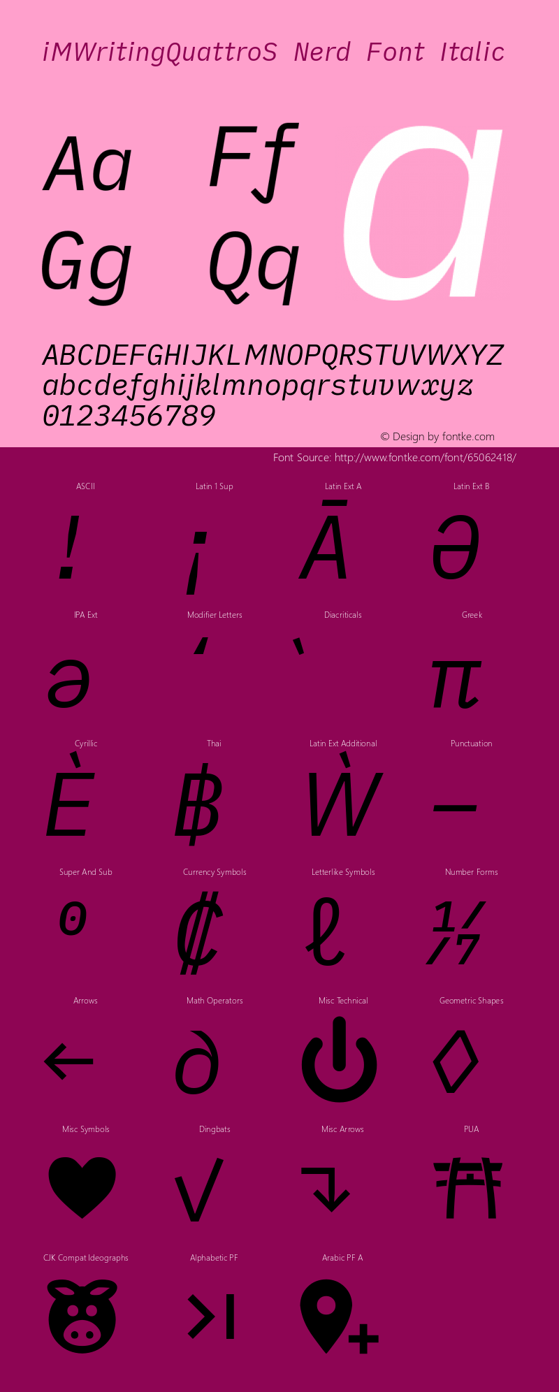 iM Writing Quattro S Italic Nerd Font Complete Version 2.000 Font Sample