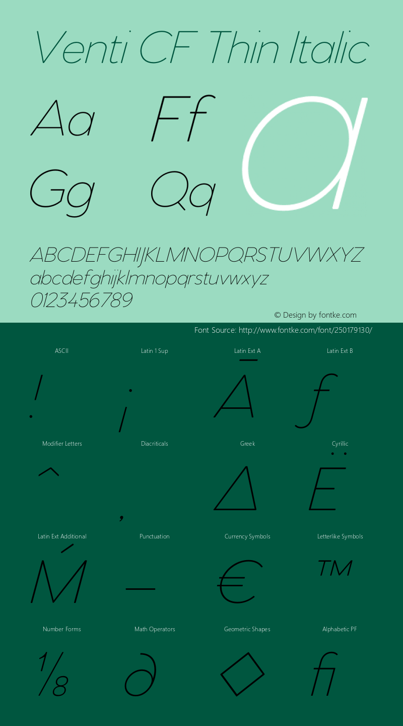 Venti CF Thin Italic Version 4.300;Glyphs 3.2 (3219)图片样张