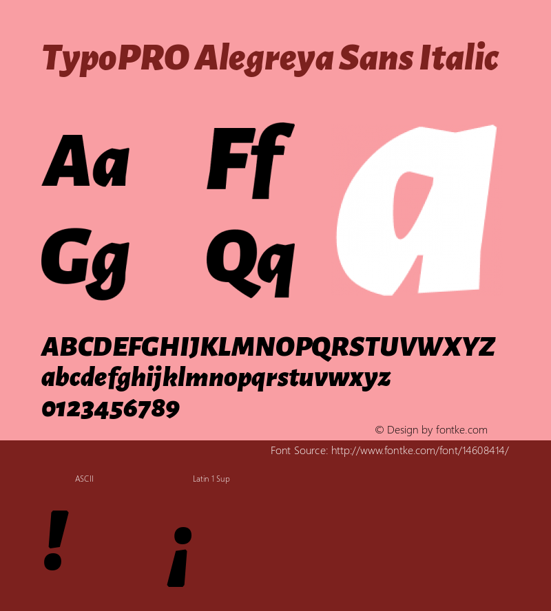 TypoPRO Alegreya Sans Italic Version 1.000;PS 001.000;hotconv 1.0.70;makeotf.lib2.5.58329 DEVELOPMENT Font Sample