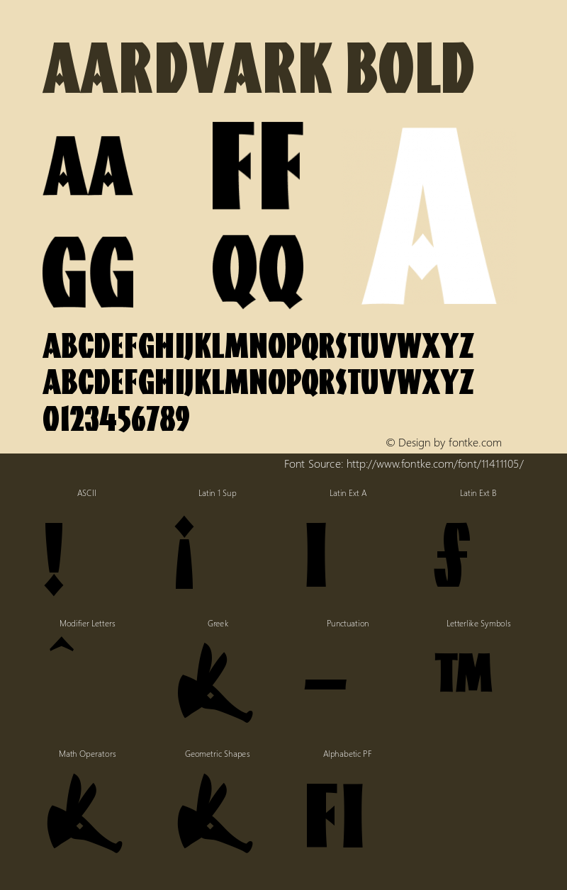 Aardvark Bold Version 001.000 Font Sample