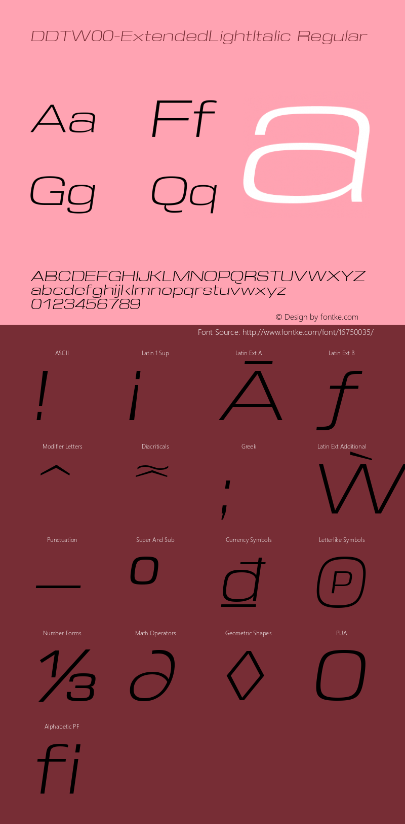 DDTW00-ExtendedLightItalic Regular Version 1.40 Font Sample