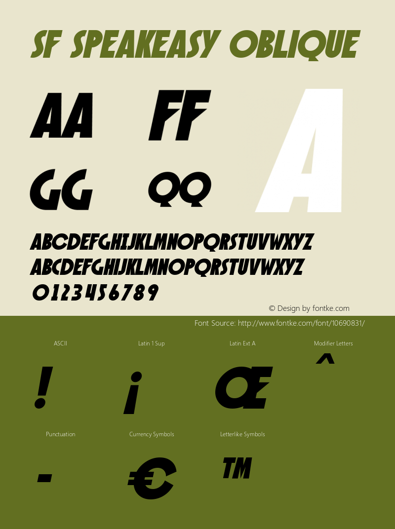 SF Speakeasy Oblique ver 1.0; 2000. Font Sample