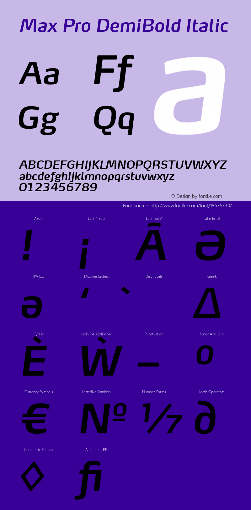 Max Pro DemiBold Italic Version 7.504; 2011; Build 1022; Font Sample