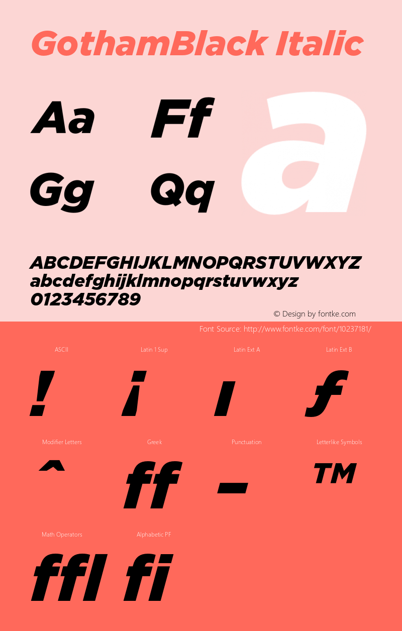 GothamBlack Italic 001.000 Font Sample