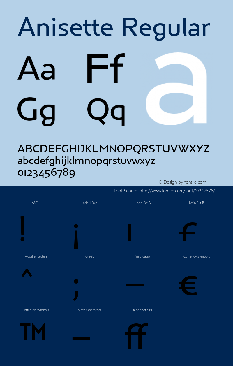 Anisette Regular Version 001.001 Font Sample