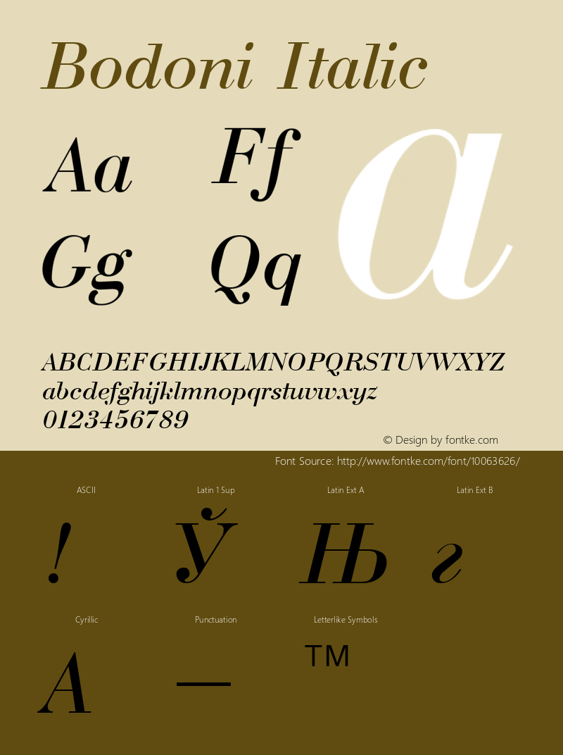 Bodoni Italic 001.000 Font Sample