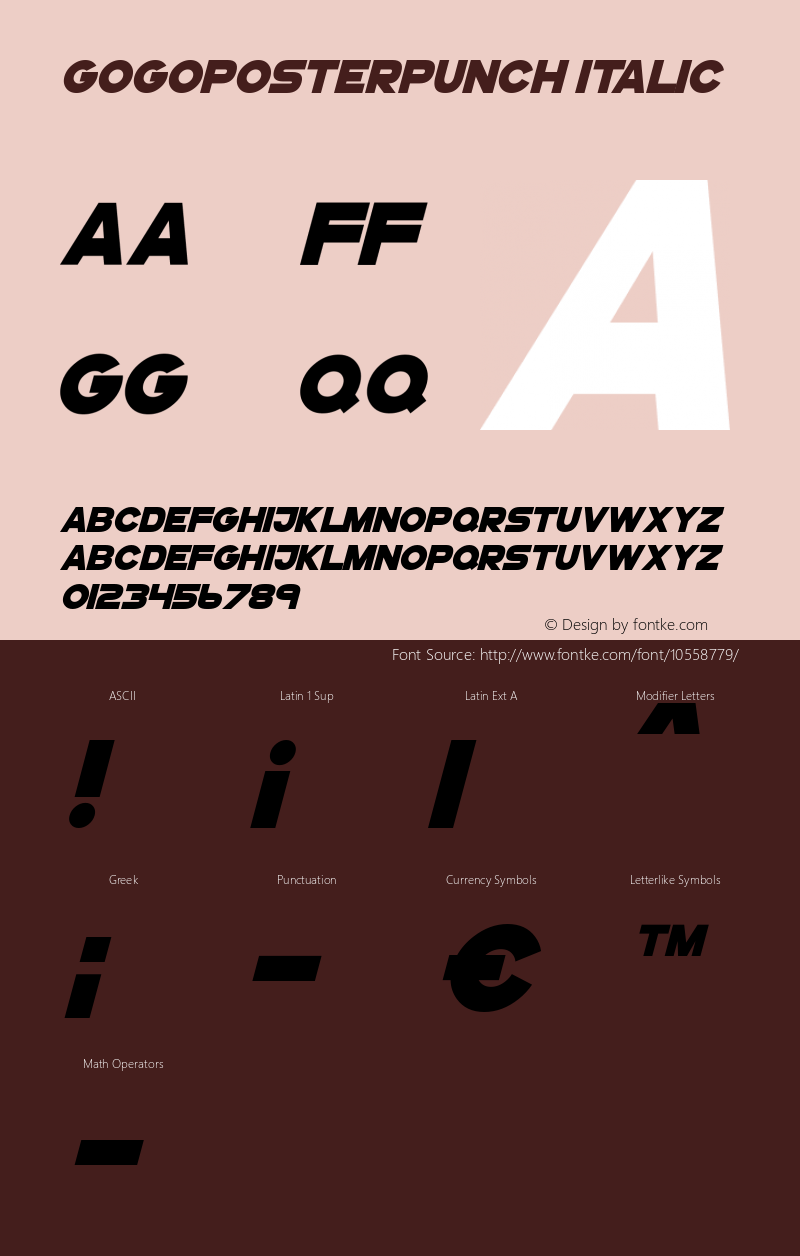 GoGoPosterPunch Italic Version 1.00 June 8, 2014, initial release Font Sample