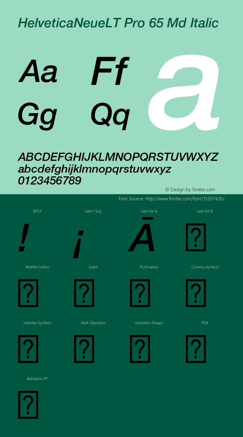 HelveticaNeueLT Pro 65 Md Italic Version 1.000;PS 001.000;Core 1.0.38 Font Sample