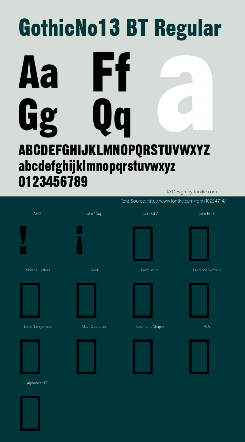 GothicNo13 BT Regular Version 1.01 emb4-OT Font Sample