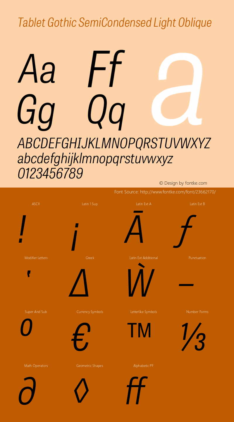 TabletGothicSemiCondensed-LightOblique Version 001.001 Font Sample