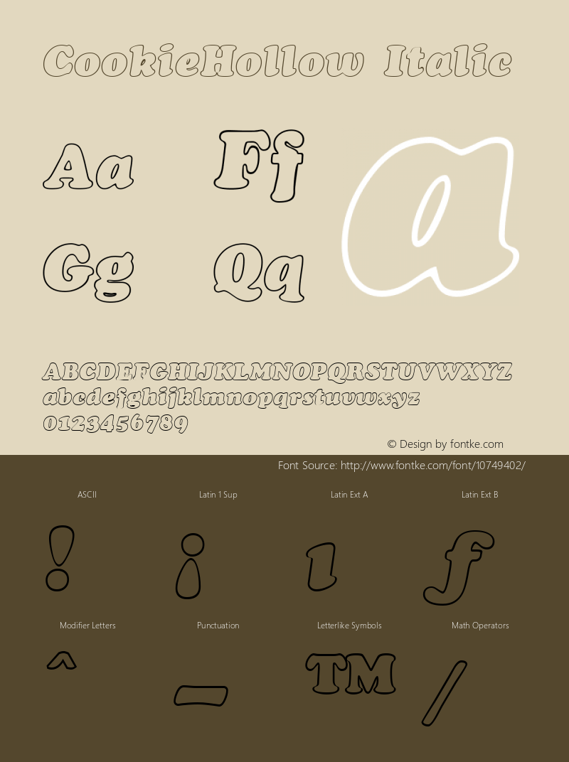 CookieHollow Italic Print Artist: Sierra On-Line, Inc. Font Sample