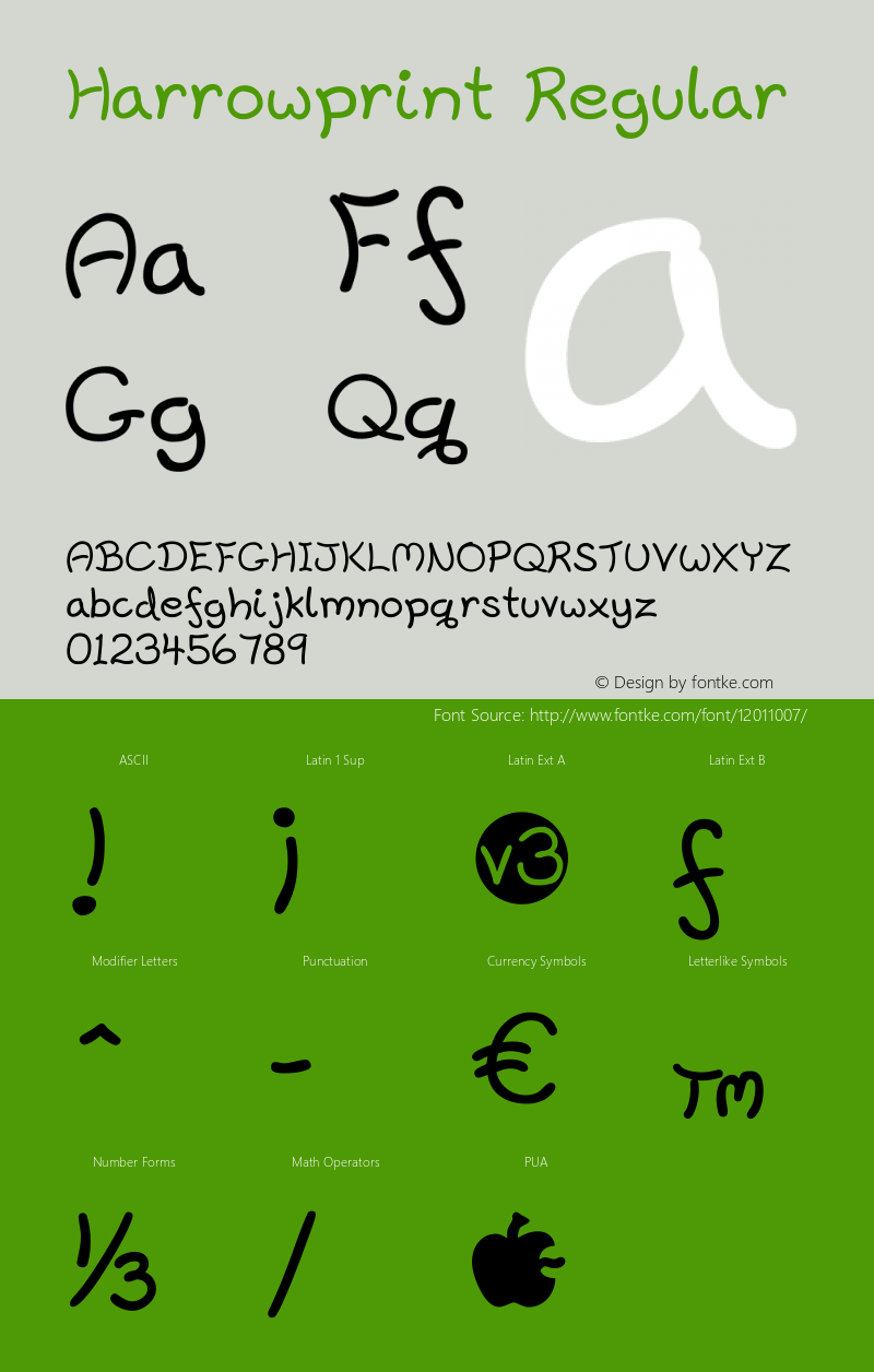 Harrowprint Regular 3.0, created using FontForge and Inkscape in Linux Font Sample