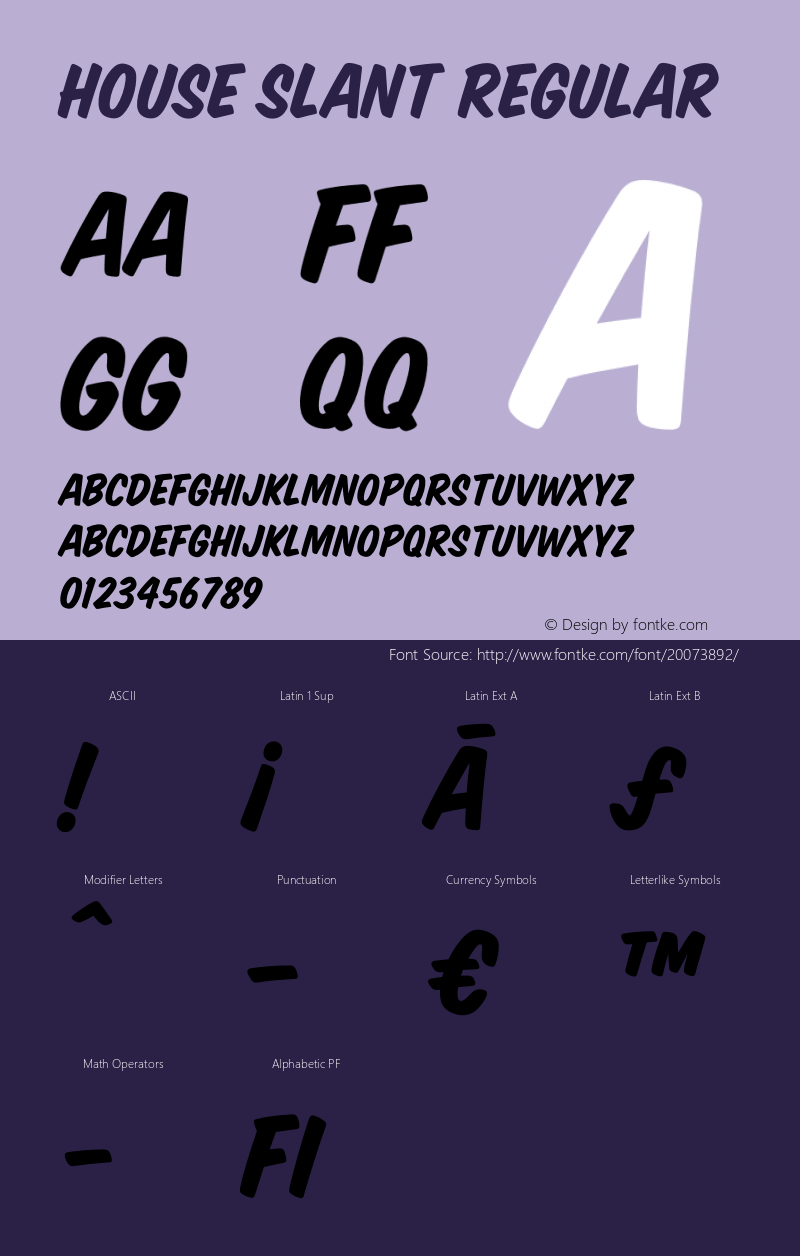 HouseSlant-Regular Version 2.001;makeotf.lib2.0.21895;HOUSE Font Sample