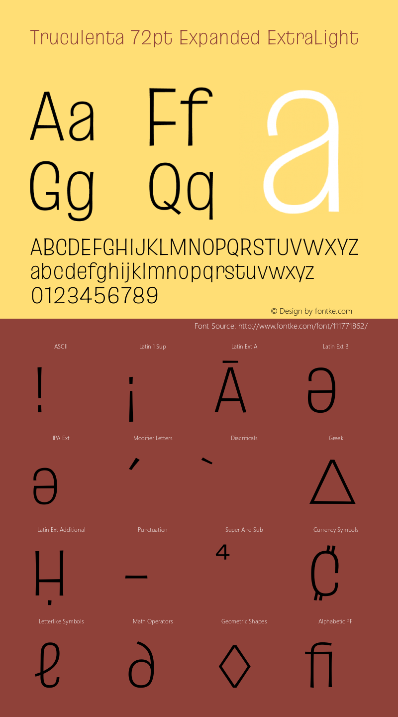 Truculenta 72pt Expanded ExtraLight Version 1.002 Font Sample