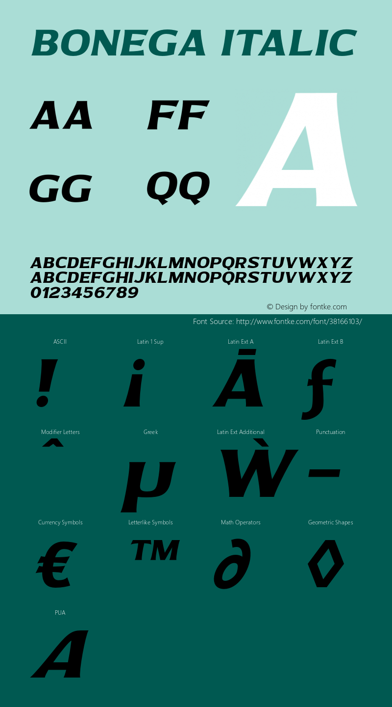 Bonega-Italic Version 1.000 Font Sample