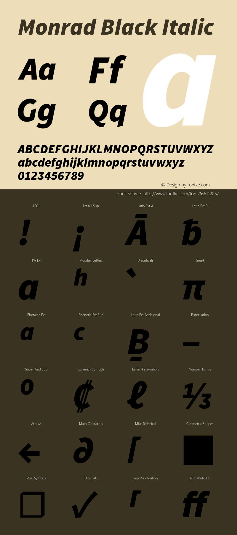 Monrad Black Italic Version 1.065;PS Version 2.0;hotconv 1.0.78;makeotf.lib2.5.61930 Font Sample