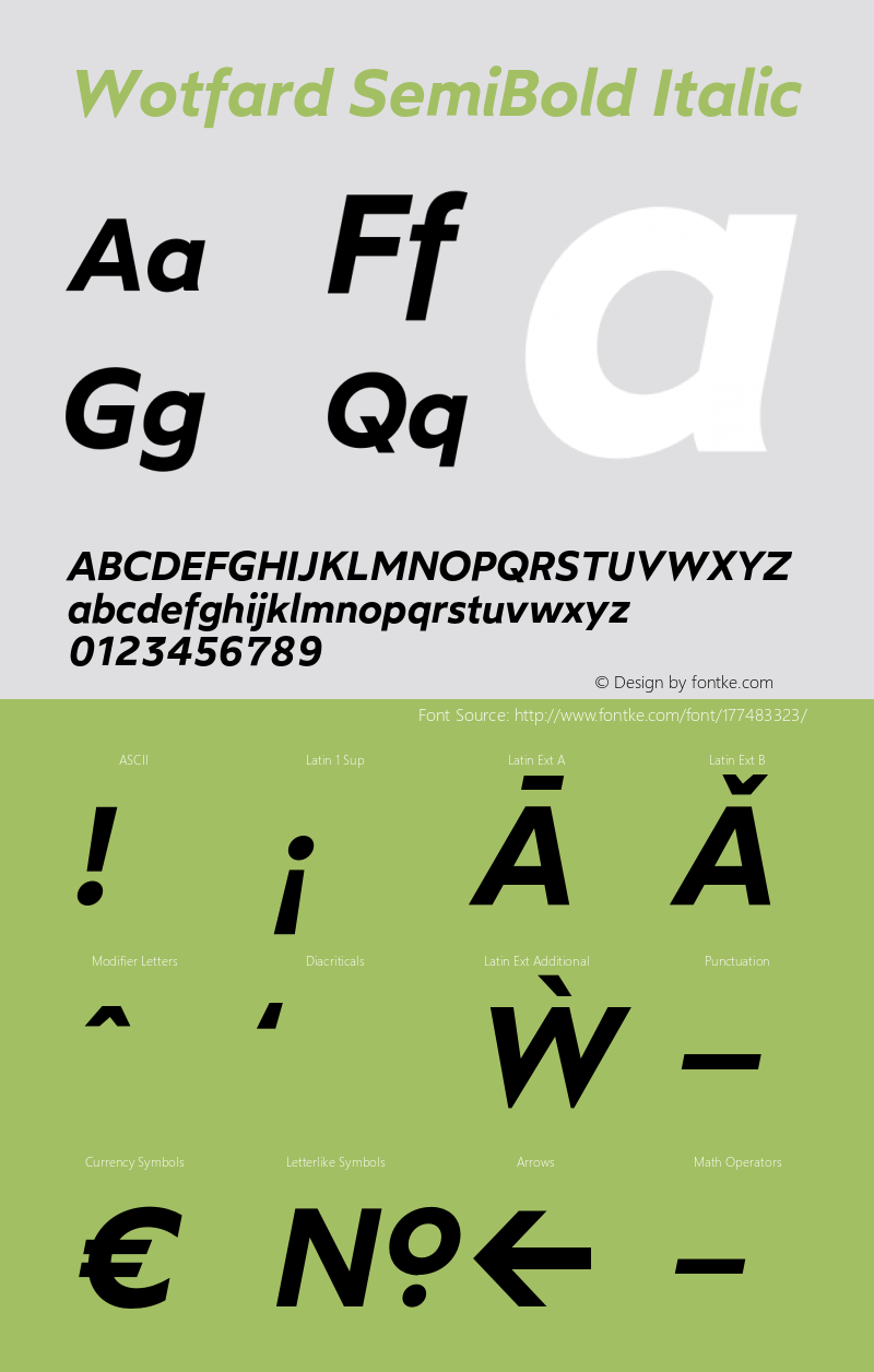Wotfard SemiBold Italic Version 1.000;hotconv 1.0.109;makeotfexe 2.5.65596图片样张