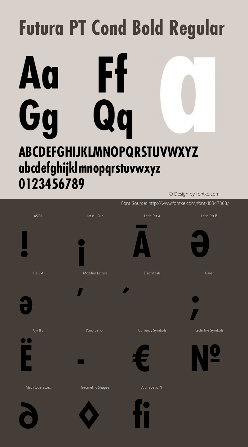 Futura PT Cond Bold Regular Version 1.000 2008 initial release Font Sample