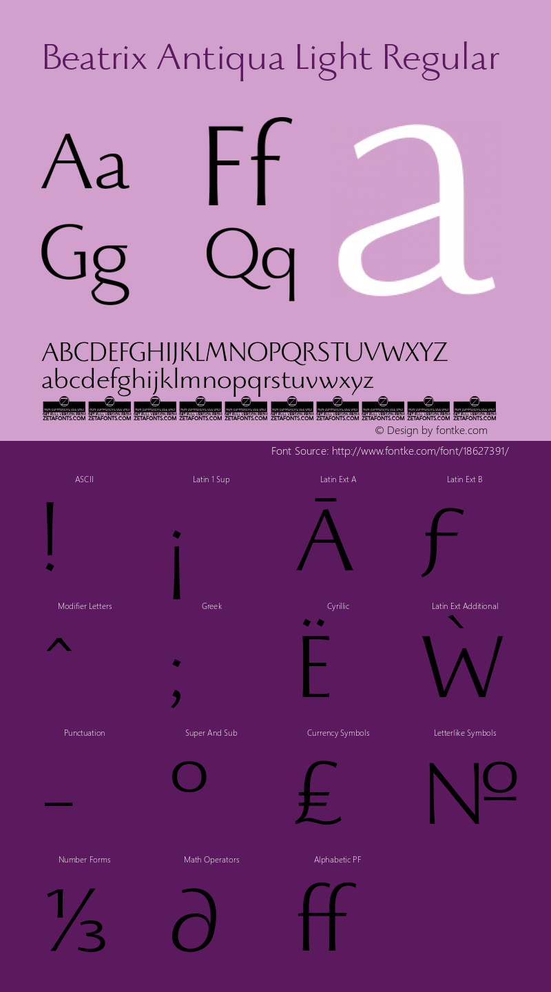 Beatrix Antiqua Light Regular Version 1.008 Font Sample