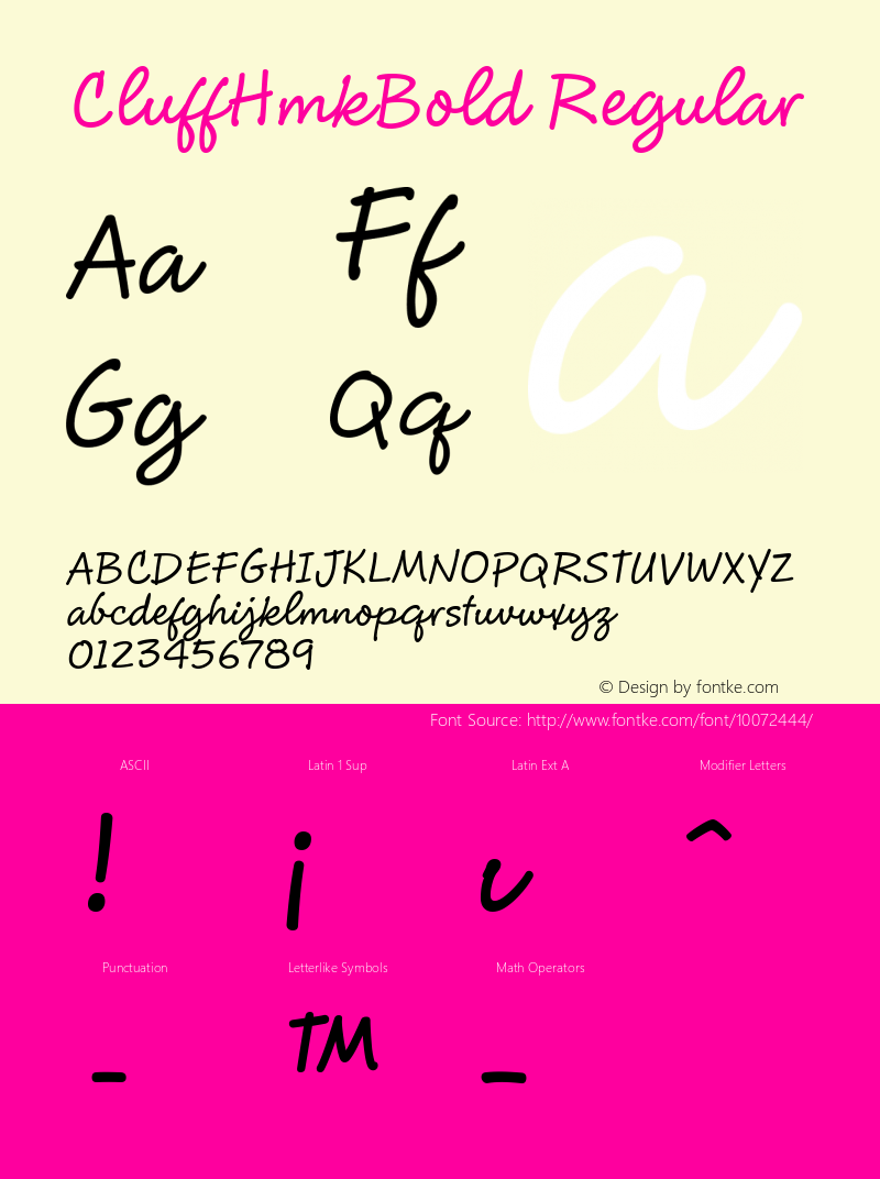 CluffHmkBold Regular Macromedia Fontographer 4.1.4 12/6/1999 Font Sample