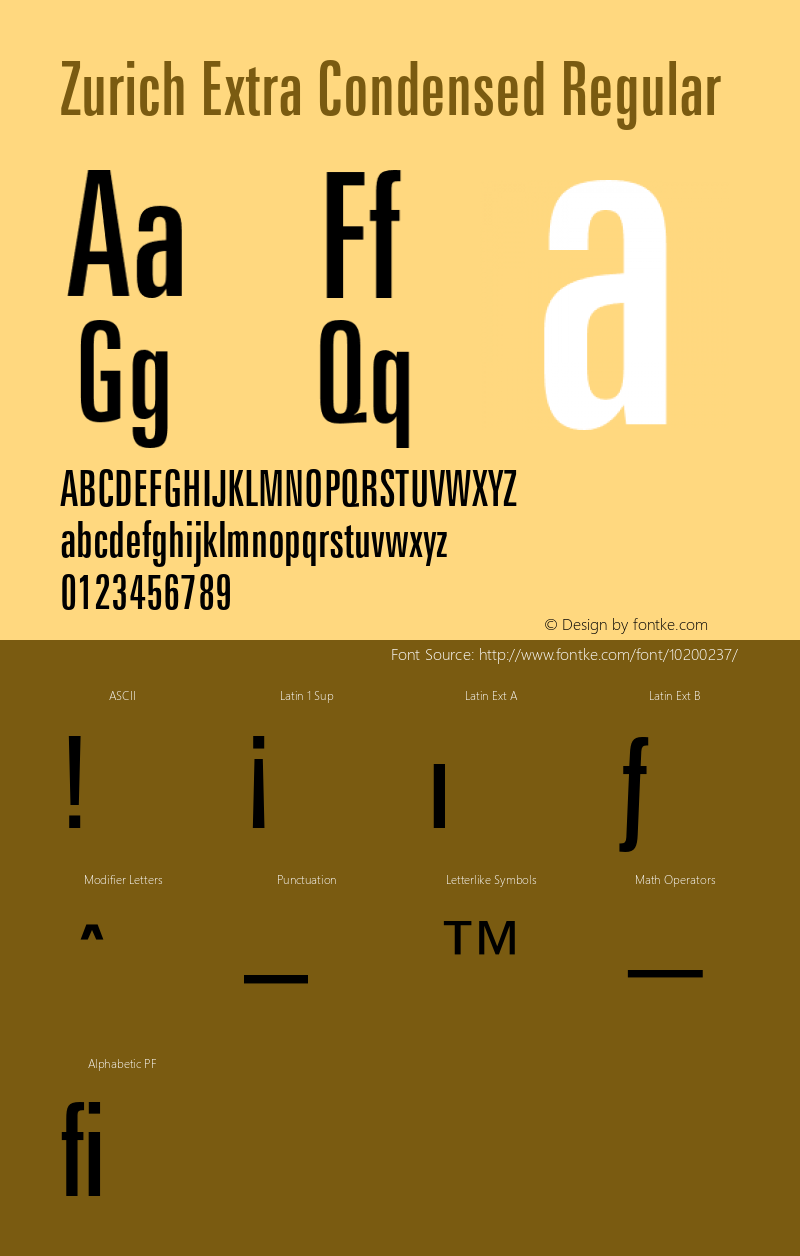 Zurich Extra Condensed Regular 2.0-1.0 Font Sample