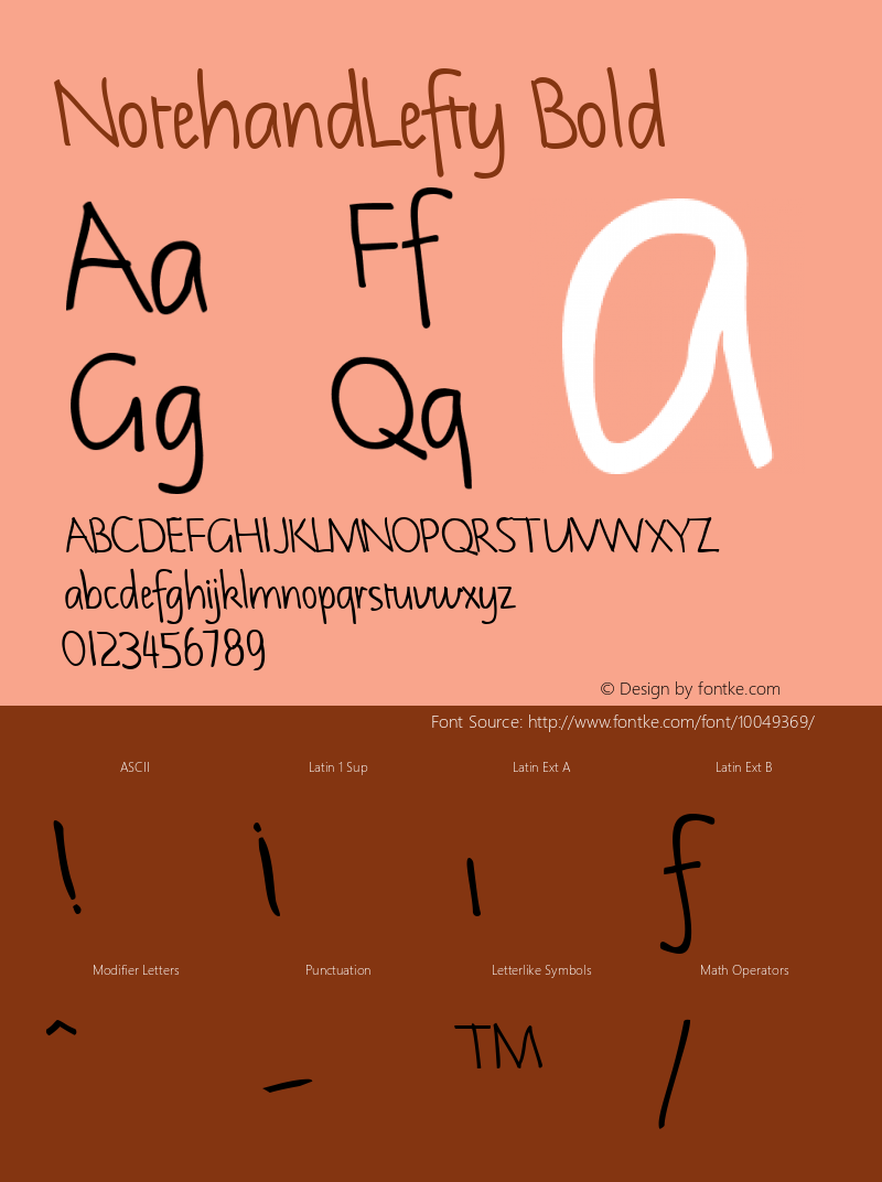 NotehandLefty Bold W.S.I. Int'l v1.1 for GSP: 6/20/95 Font Sample