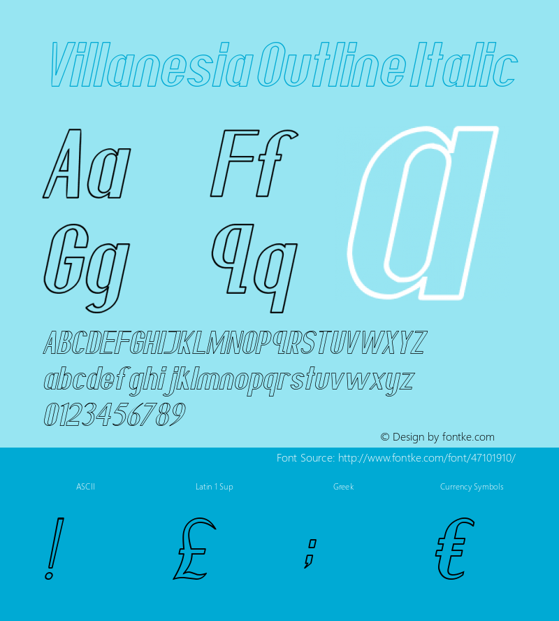 Villanesia Outline Italic Version 1.00;February 17, 2019;FontCreator 11.5.0.2421 64-bit Font Sample