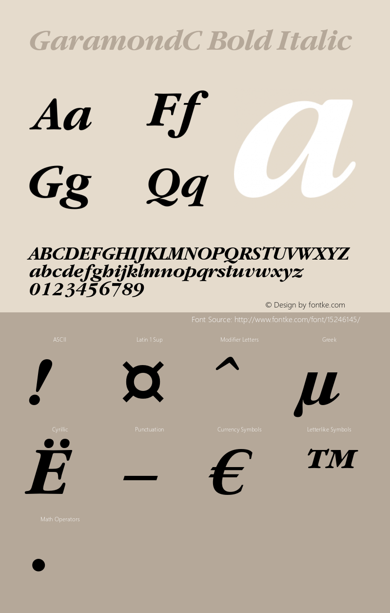 GaramondC Bold Italic OTF 1.0;PS 001.000;Core 116;AOCW 1.0 161 Font Sample